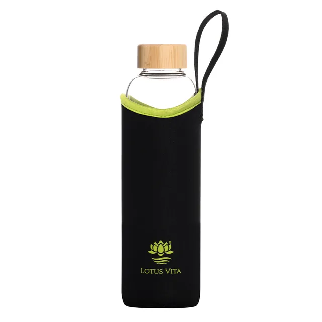 lotus-vita-glas-trinkflasche-mit-neopren-h-lle-und-bambus-verschluss image 1