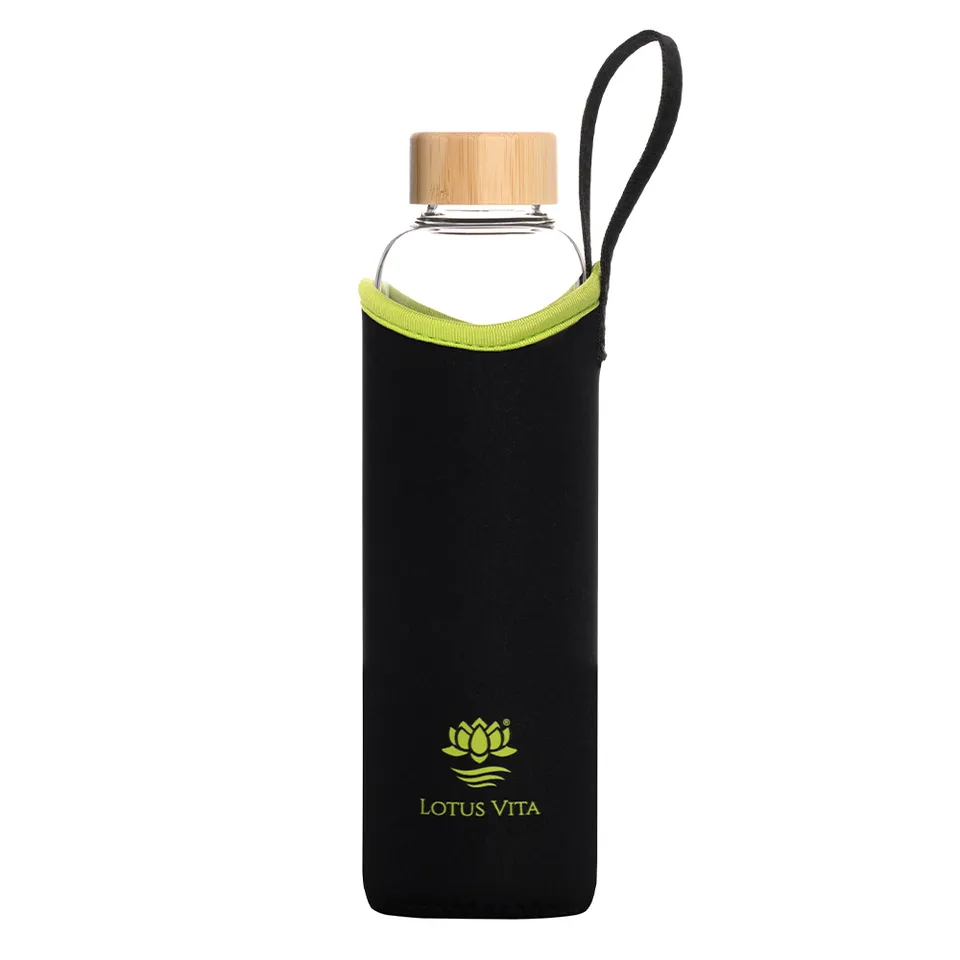lotus-vita-glas-trinkflasche-mit-neopren-h-lle-und-bambus-verschluss image 1