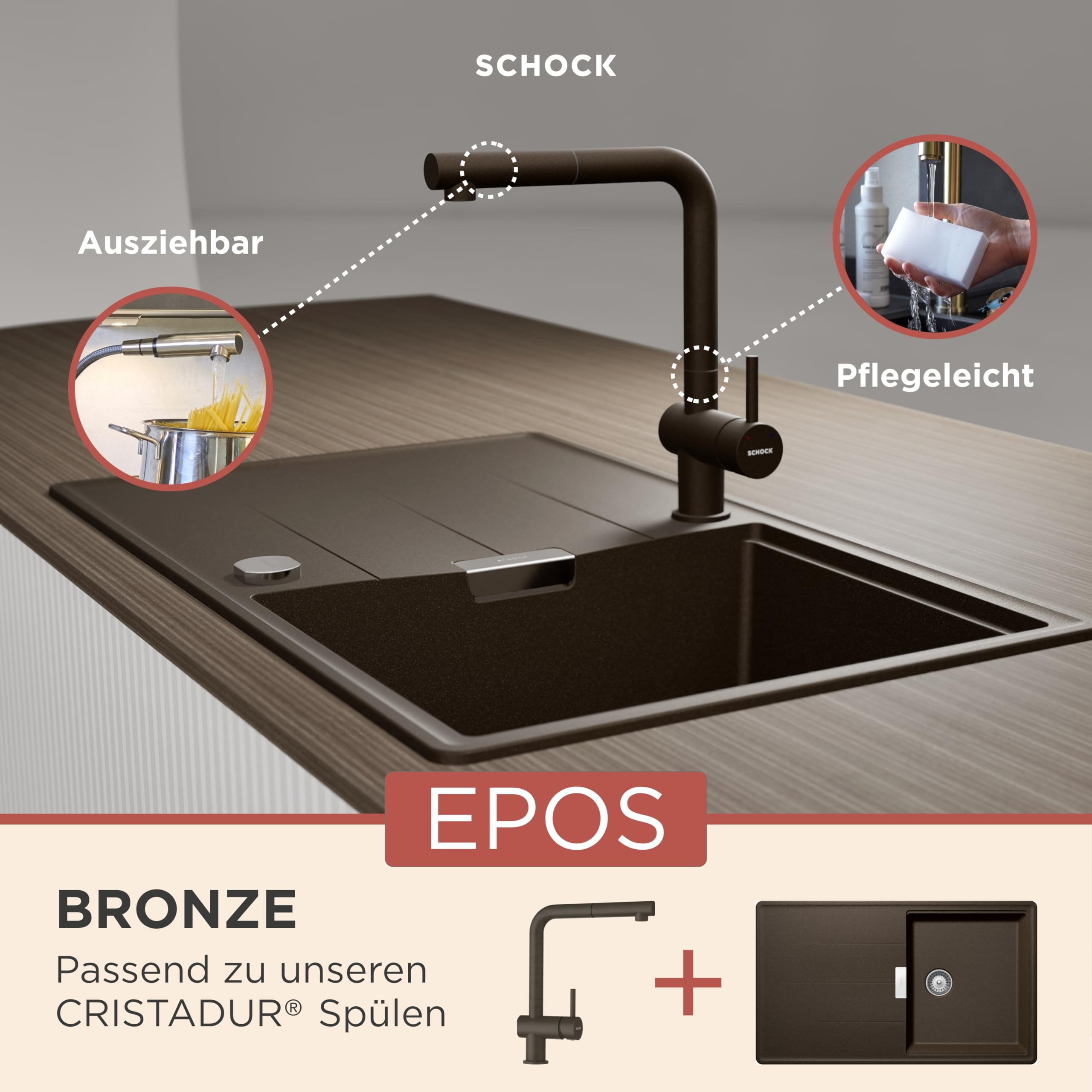 schock-epos-k-chenarmatur-bronze-hochdruck-mit-ausziehbarer-schlauchbrause image 2