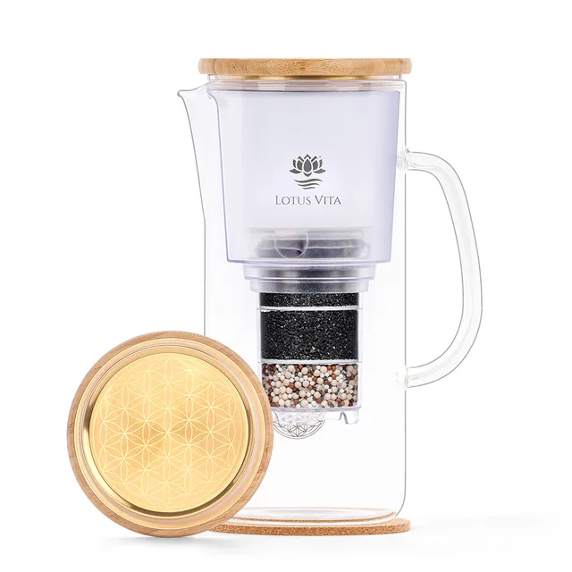 lotus-vita-enya-gold-edition-wasserfilter-kanne-1-4l-glas-bambus image 1