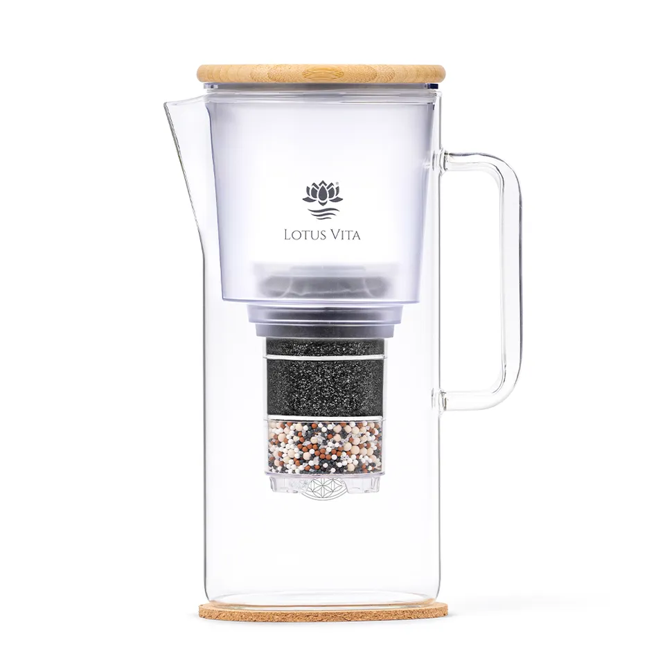 lotus-vita-katara-wasserfilter-kanne-glas-bambus-1-4l-b-ware image 1