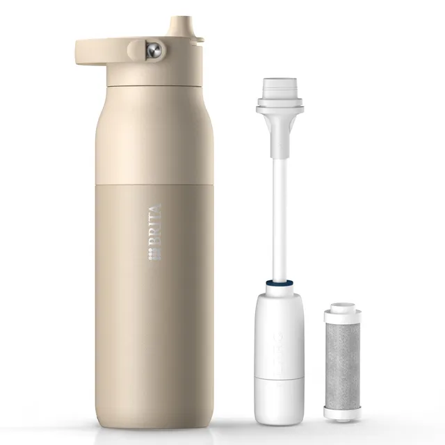 brita-larq-essential-filter-trinkflasche-mit-strohhalm-beige-1-liter image 1