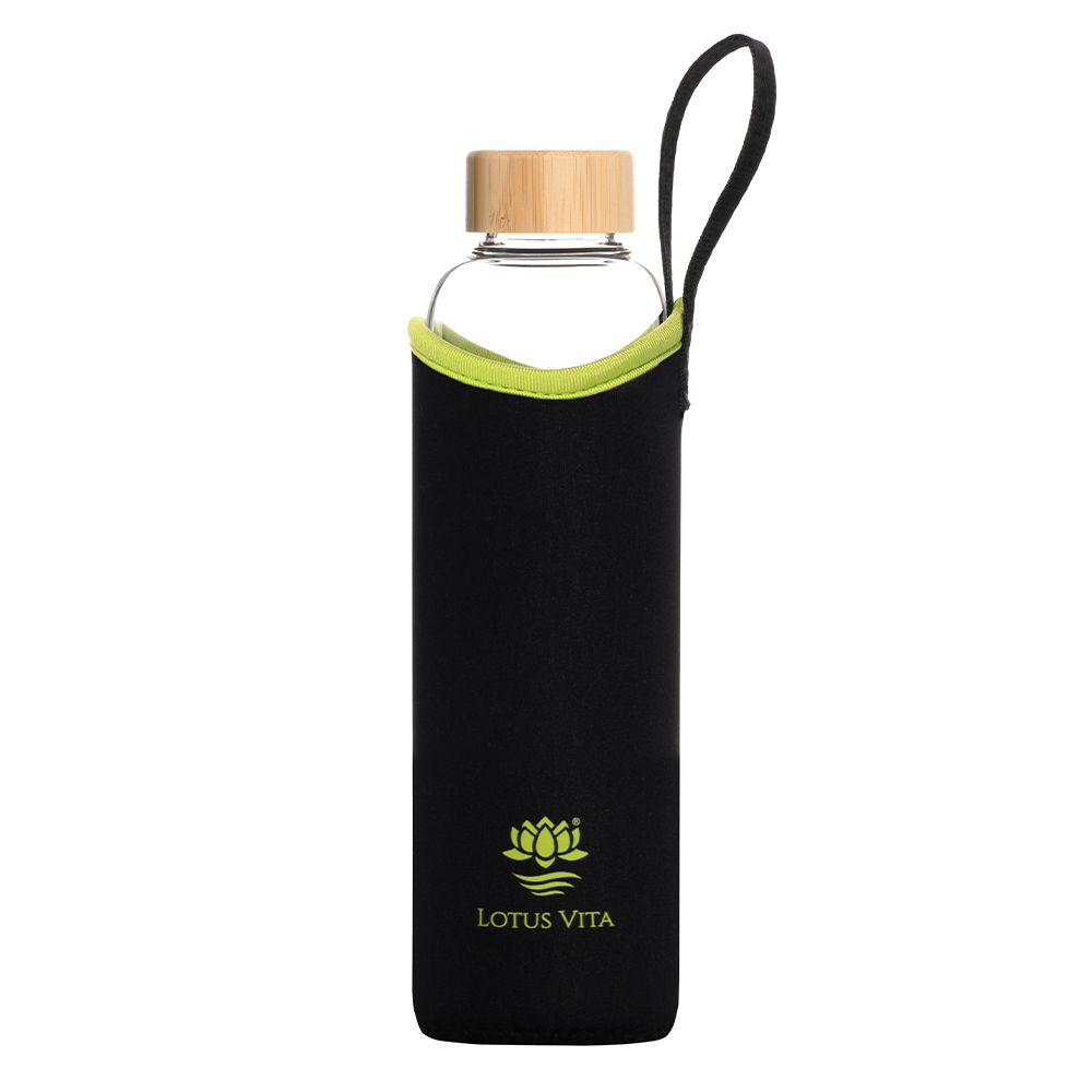 lotus-vita-glas-trinkflasche-mit-neopren-h-lle-und-bambus-verschluss image 1